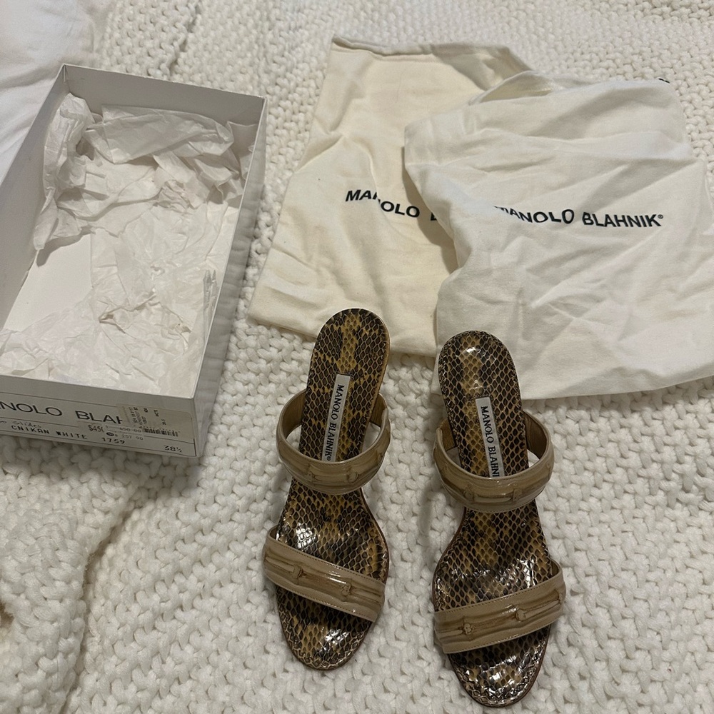 Manolo Blahnik Python Snakeskin Bamboo Heels Size… - image 2